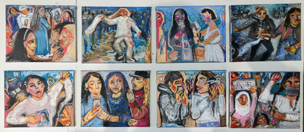 In her name series, 26 w x 20 h cm, mixed media on canvas,&nbsp;2022.