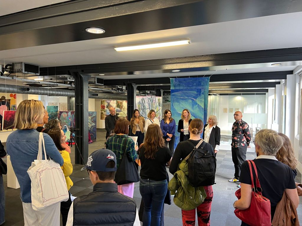 Latifah in conversation with Tabish Khan aka London Art Critic, at Hypha studios ‘Corpus’ show,&nbsp;2023.