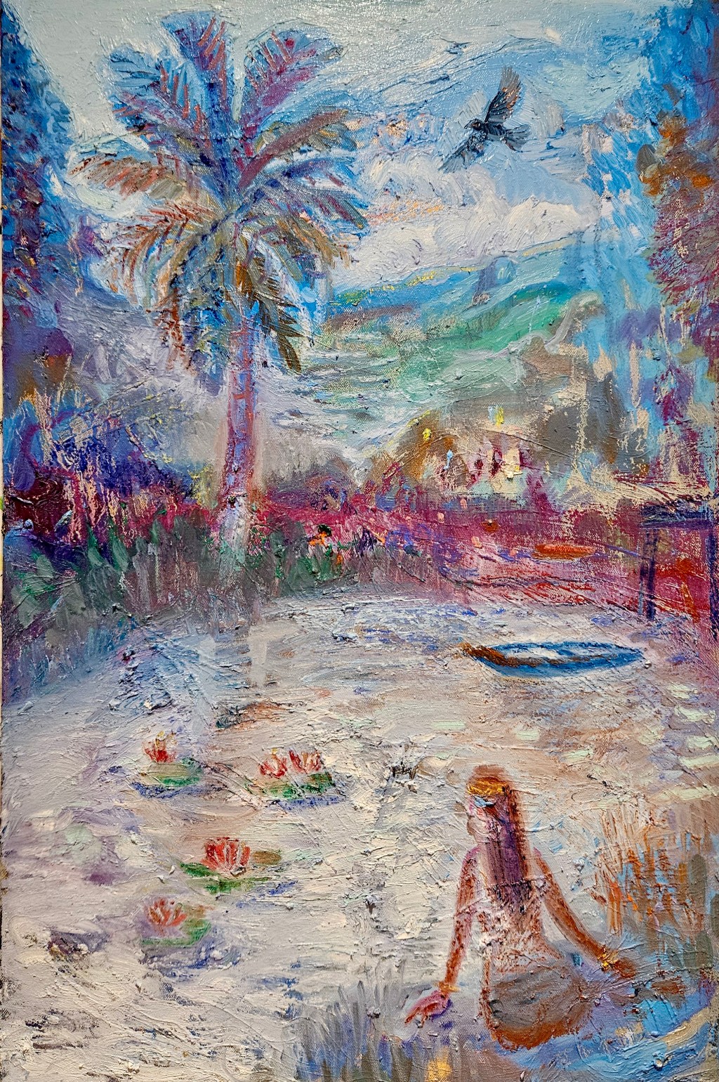 Conversation with the Sky Goddess series, 75 h x 50 w cm, mixed media on canvas,&nbsp;2024.